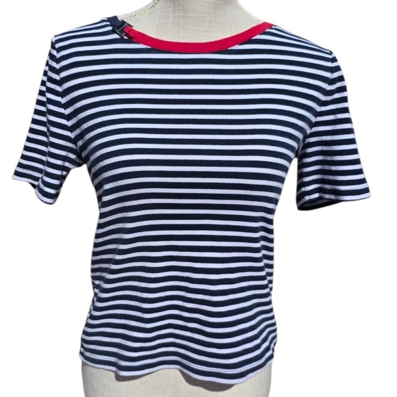 Tommy Hilfiger 100% cotton Striped T Shirt Womens PM Petite Short Sleeve - Picture 1 of 5